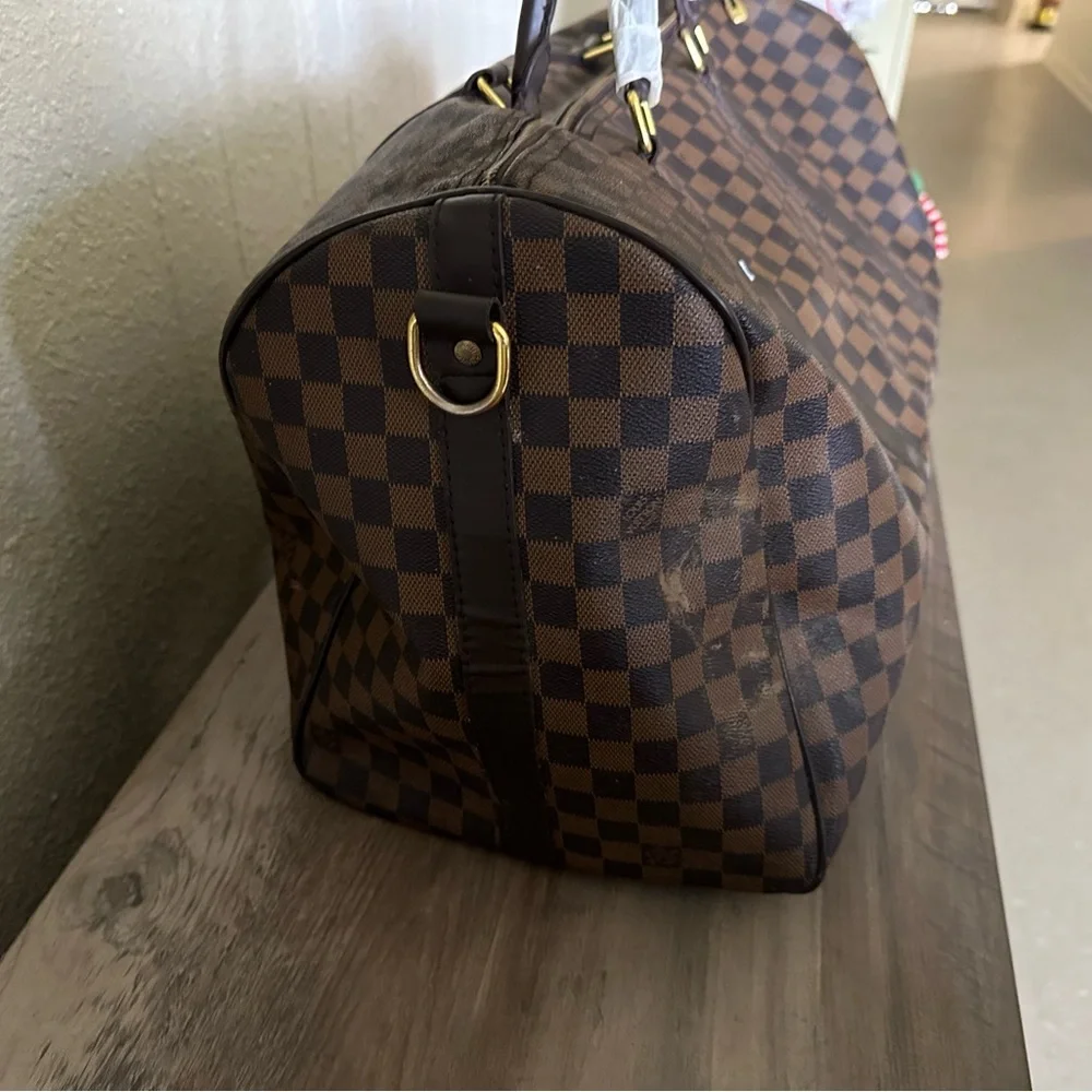 Elegant Checkered Brown Duffel Bag